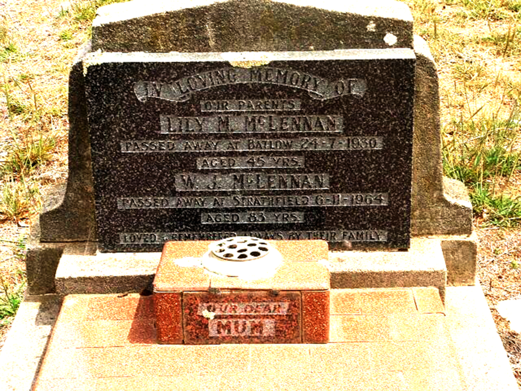 Photo of headstones/William John McLennan 1881-1964 hdstn Tumut Pioneer cem NSW